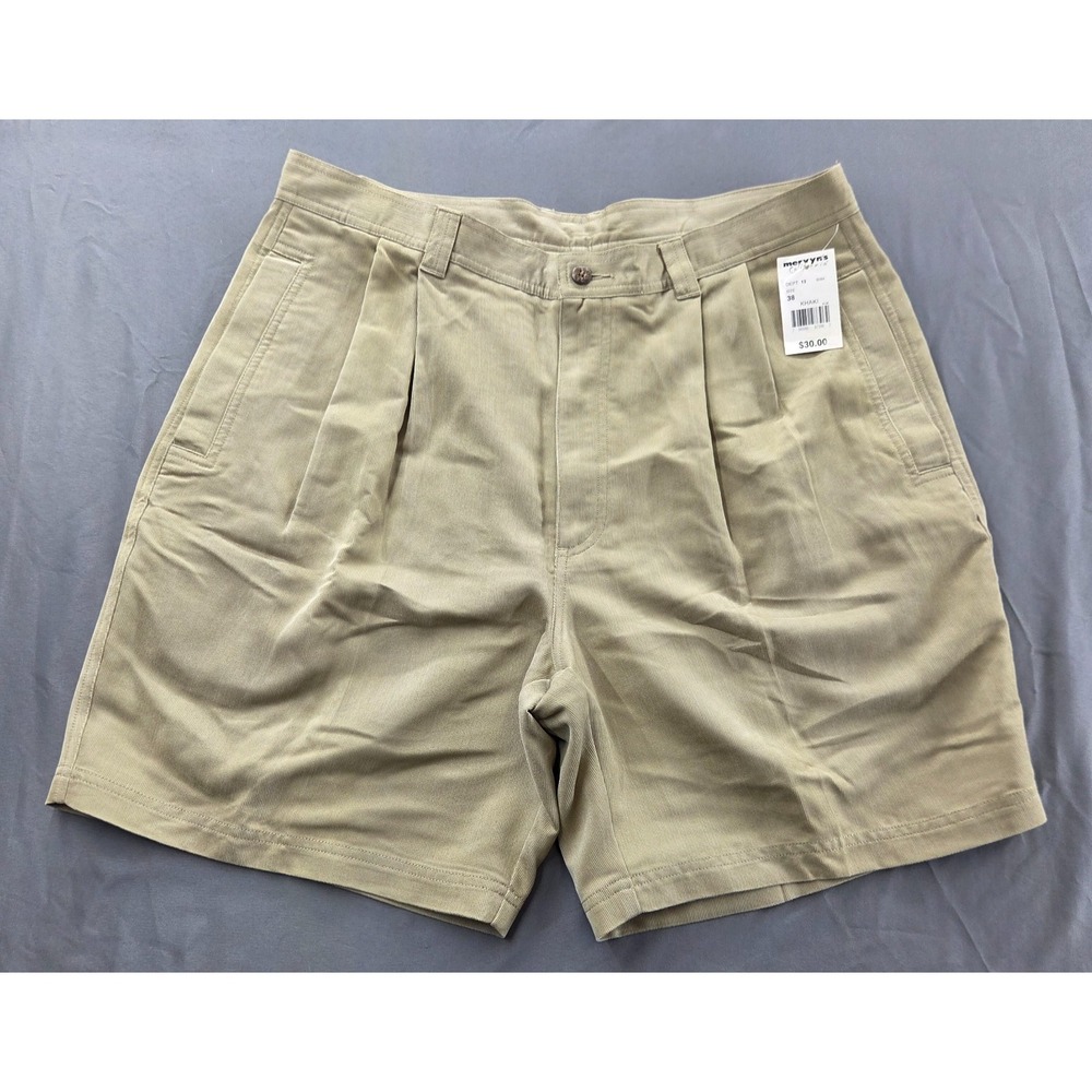 Linguine & Bob Mens 36 Beige Pleated Front Vintage Hong Kong Shorts